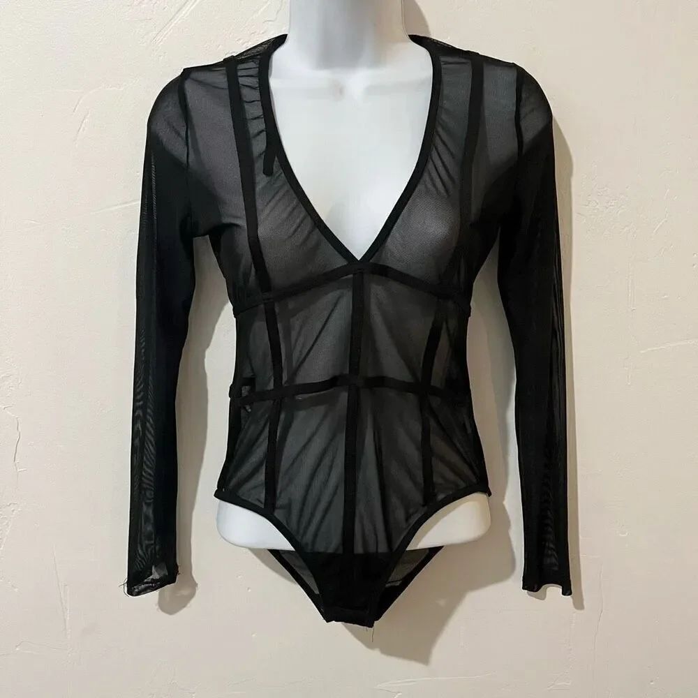 🔥4/$25 Love J Women’s Black Sheer Bodysuit Long Sleeve Top